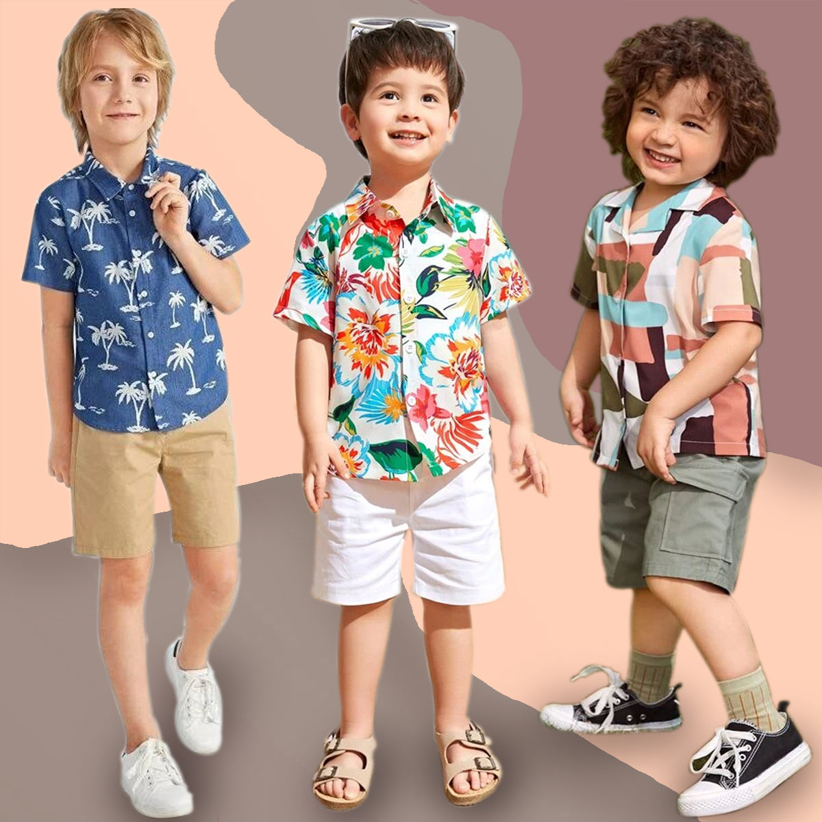 Venutaloza Floral & Tree Cocount and Multicolor Designer Button Front (Combo Pack Of 3) Shirt For Boy.