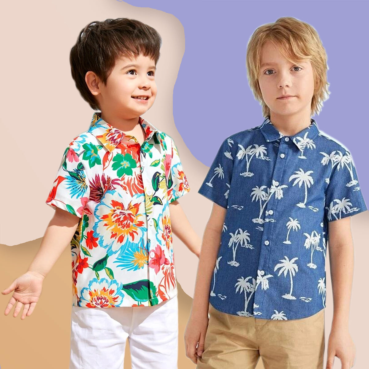 Venutaloza Floral & Tree Coconut Designer Button Front Shirt For Boy.