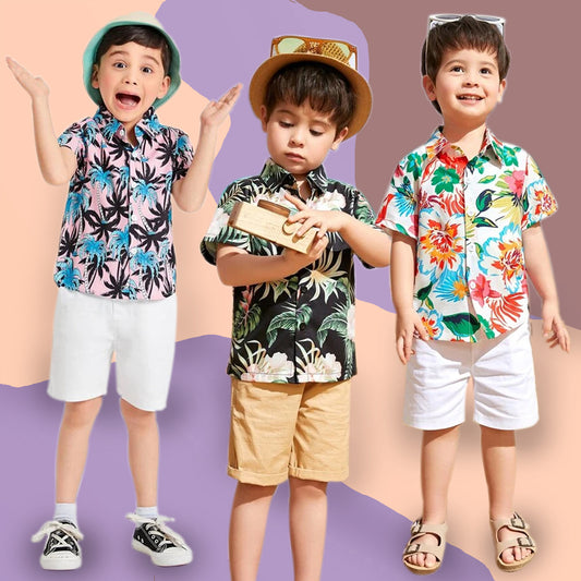 Venutaloza Tree Cocount and Florals Designer Button Front (Combo Pack Of 3) Shirt For Boy.
