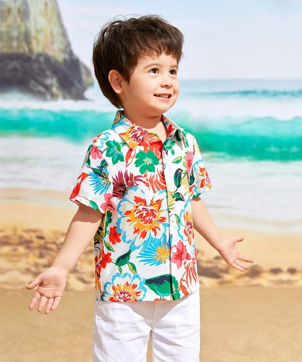 Venutaloza Floral & Tree Cocount and Multicolor Designer Button Front (Combo Pack Of 3) Shirt For Boy.