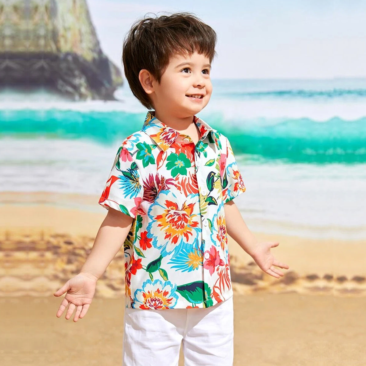 Venutaloza Toddler Boys Floral Graphic Shirt For Boy.