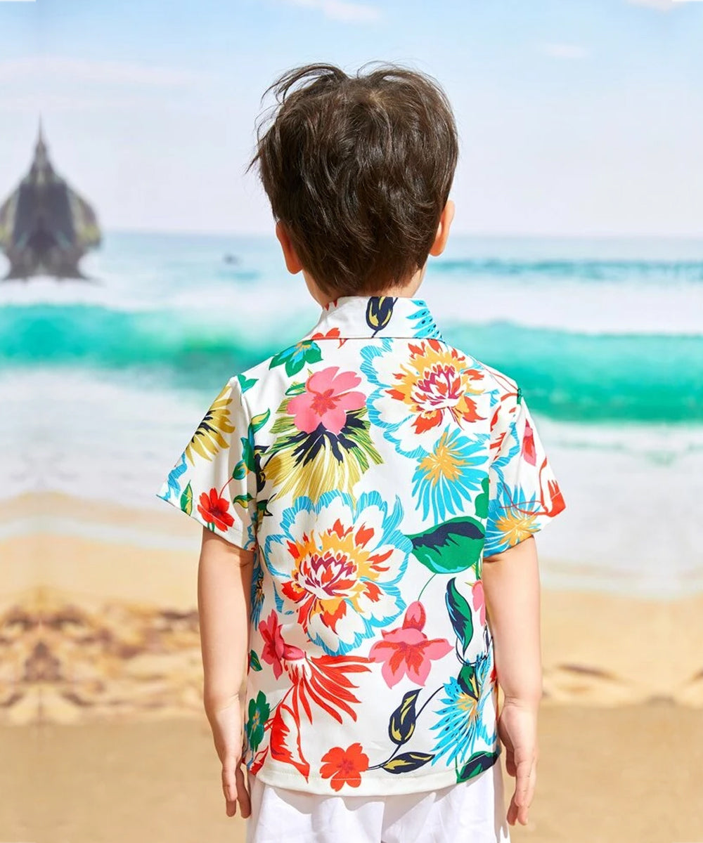 Venutaloza Floral & Tree Coconut Designer Button Front Shirt For Boy.