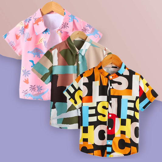 Venutaloza Tree Cocount and Letters_Graphic Mock Designer Button Front (Combo Pack Of 3) Shirt For Boy.