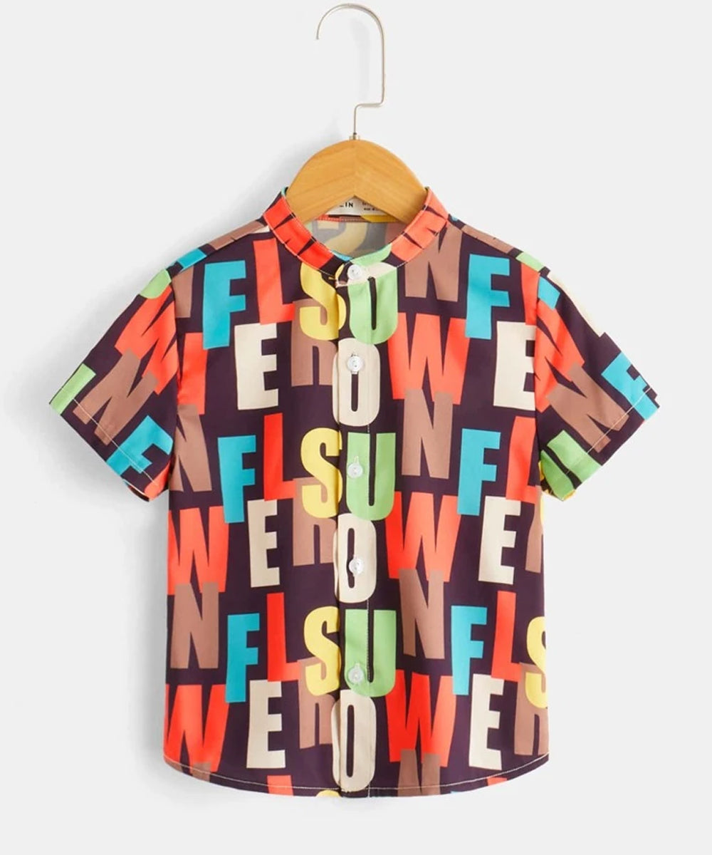 VENUTALOZA Letter Graphic Mock Neck & Button Front Shirt For Boy.
