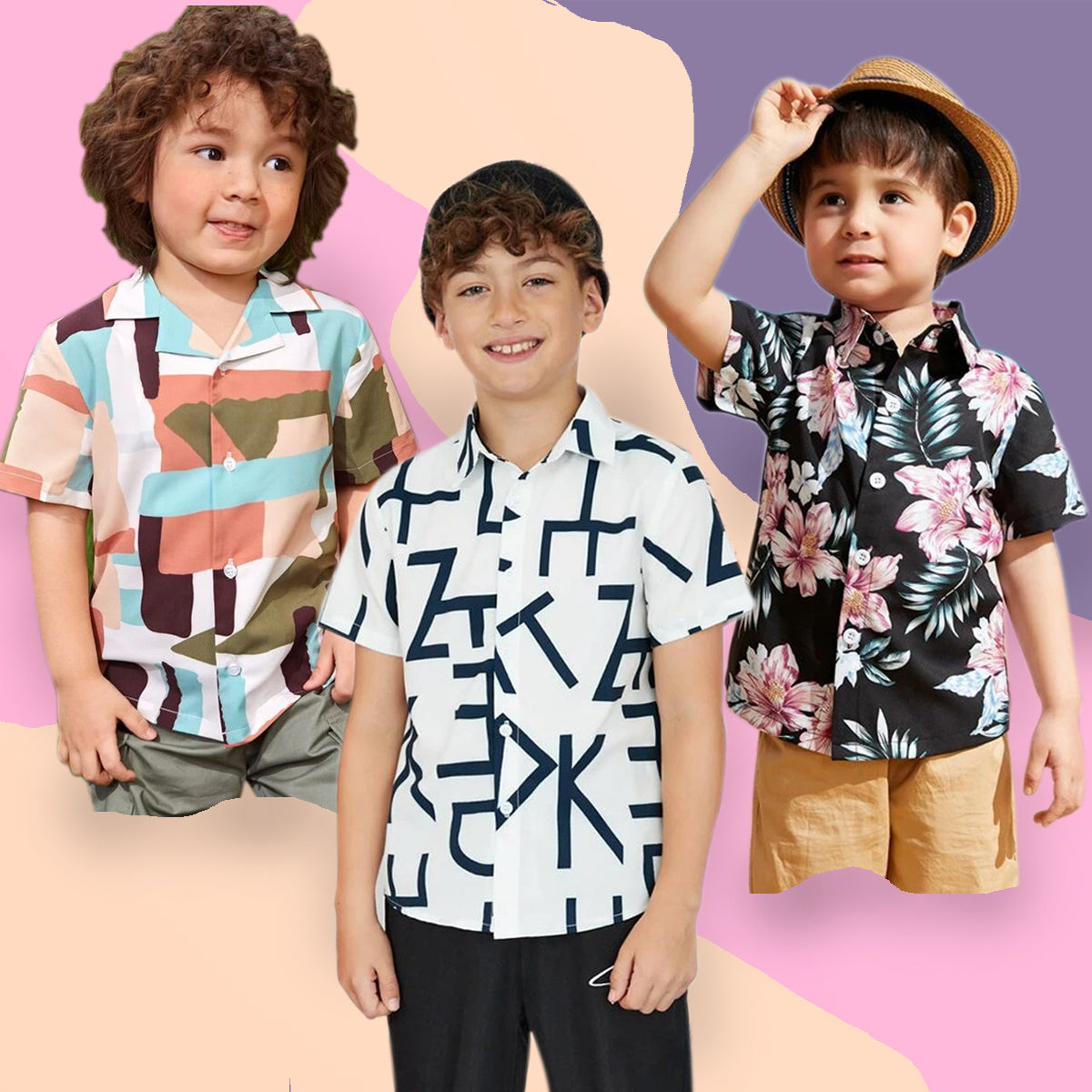 Venutaloza Letter & Graphic Mock Neck and Floral Designer Button Front (Combo Pack Of 3) Shirt For Boy.