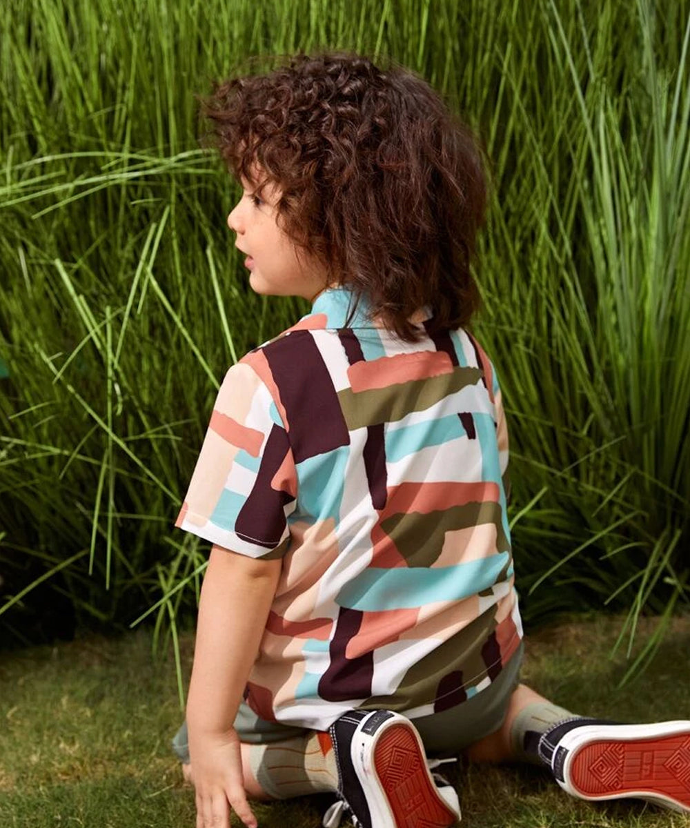 VENUTALOZA Colorful Graphic Mock Neck Shirt For Boy.