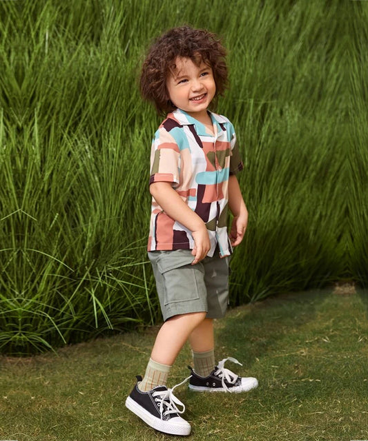 VENUTALOZA Colorful Graphic Mock Neck Shirt For Boy.