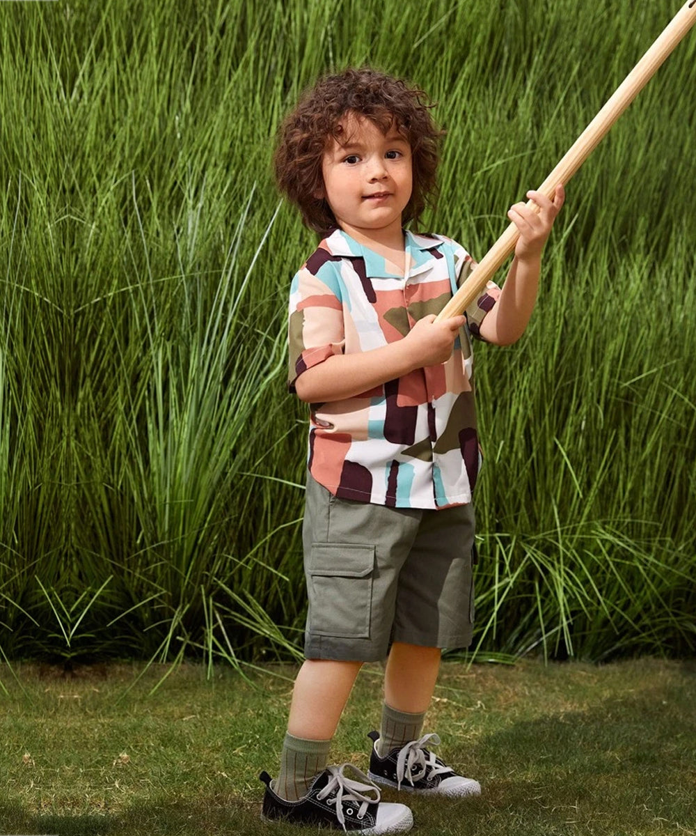 VENUTALOZA Colorful Graphic Mock Neck Shirt For Boy.