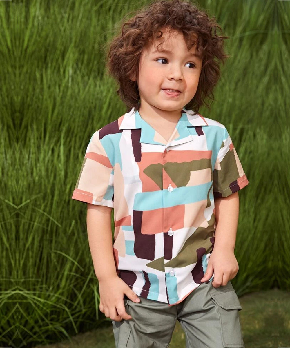 VENUTALOZA Colorful Graphic Mock Neck Shirt For Boy.