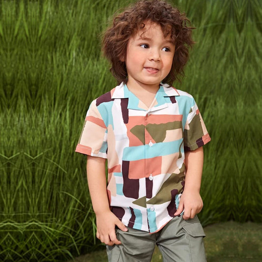 VENUTALOZA Colorful Graphic Mock Neck Shirt For Boy.