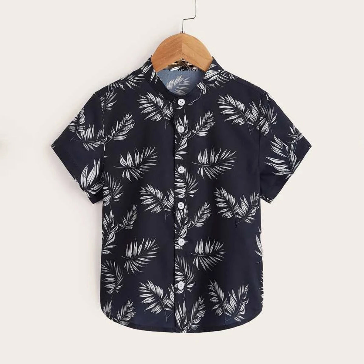 Venutaloza Tropical Floral Black Print Button Front Shirt For Boy.
