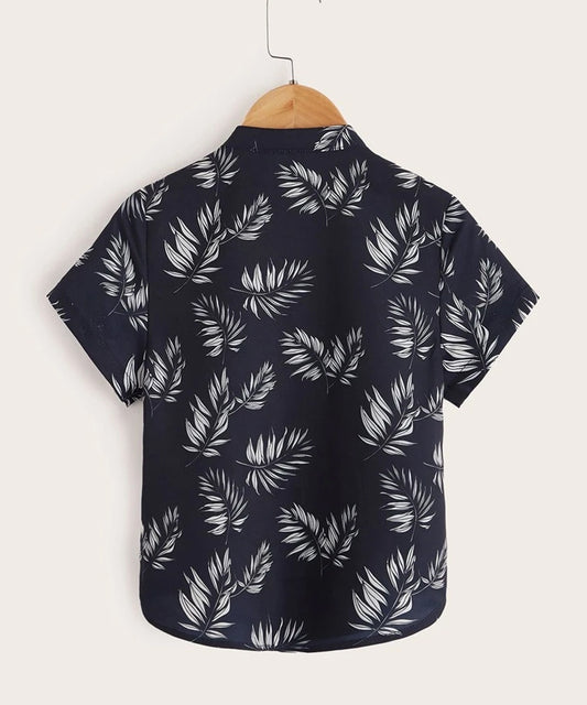 Venutaloza Tropical Floral Black Print Button Front Shirt For Boy.