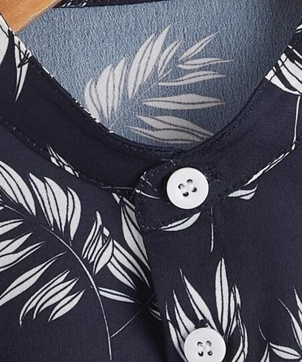 Venutaloza Tropical Floral Black Print Button Front Shirt For Boy.