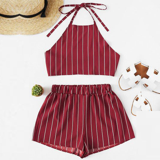 Crop Cami Top & Ditsy Lining Layered Shorts Set For Baby Girls.