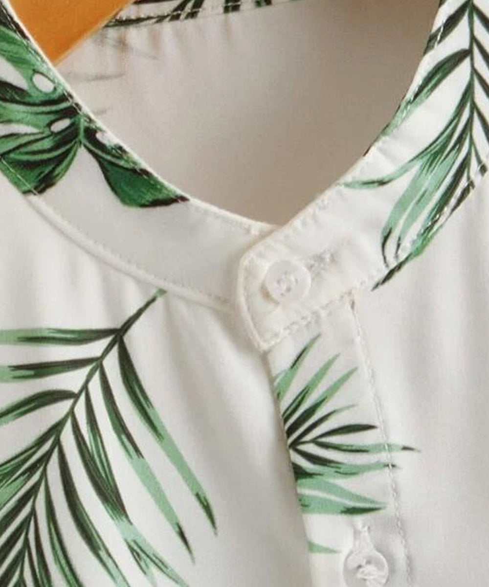 Venutaloza Green Floral Print Button Front Shirt For Boy.
