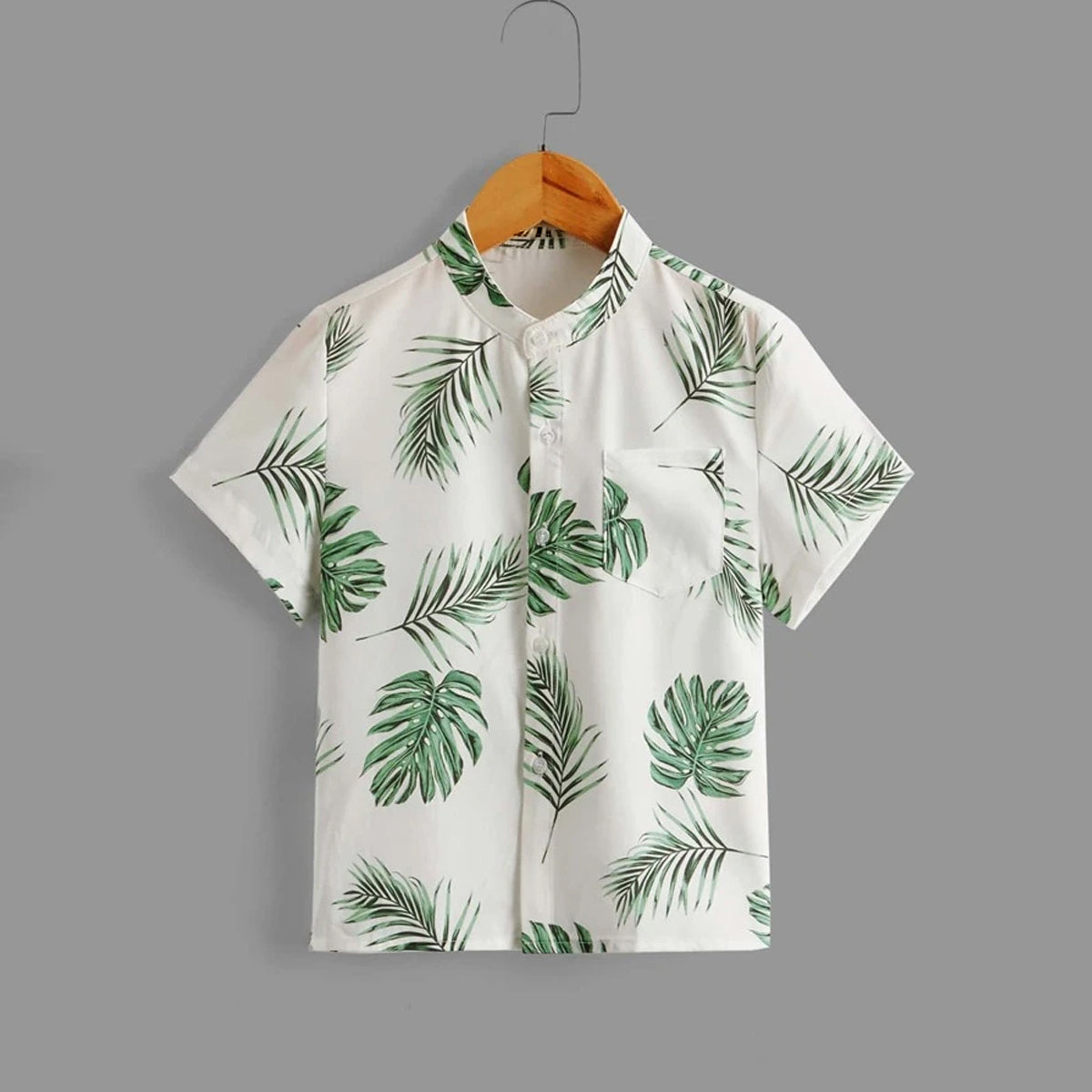Venutaloza Green Floral Print Button Front Shirt For Boy.