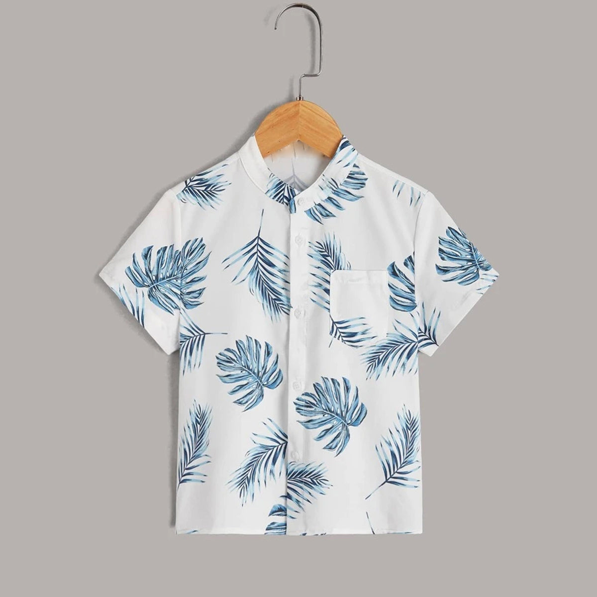Venutaloza Blue Floral Print Button Front Shirt For Boy.