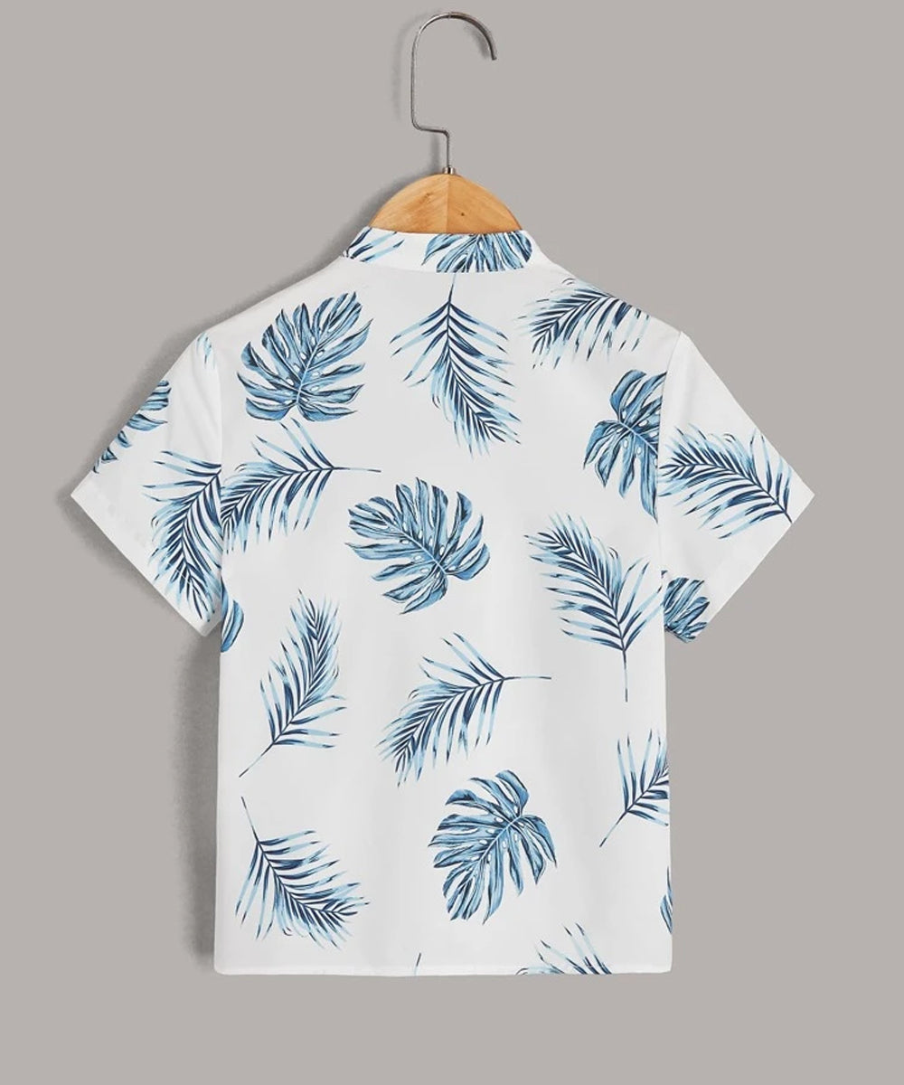 Venutaloza Blue Floral Print Button Front Shirt For Boy.