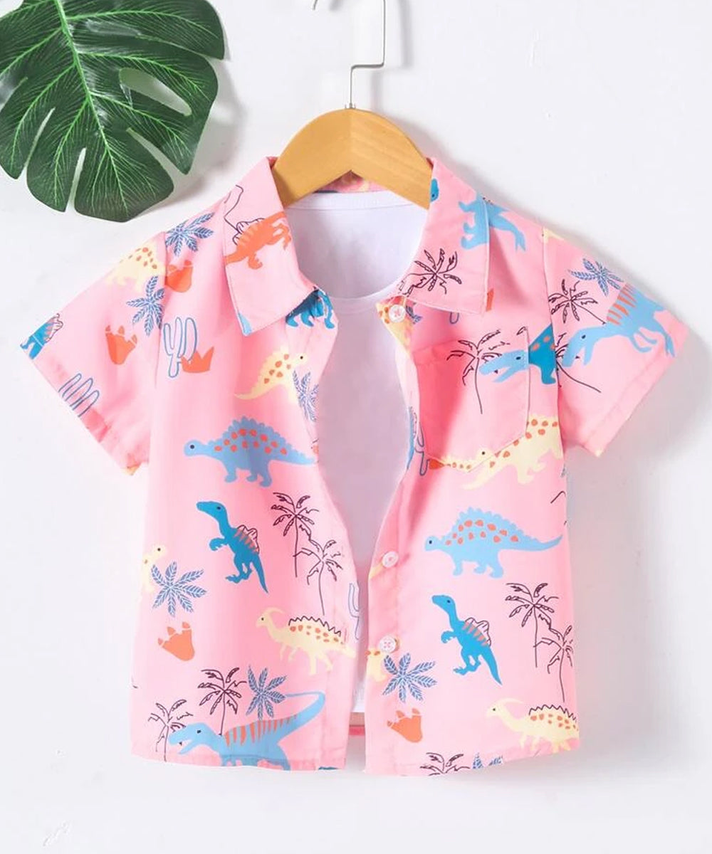 Venutaloza Dinosaur Animal Designer Button Front Shirt For Boy.
