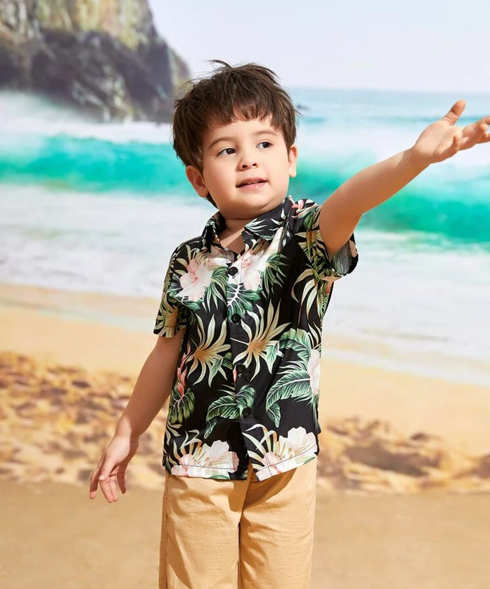 Venutaloza Toddler Tropical Floral Button Front Shirt For Boy.