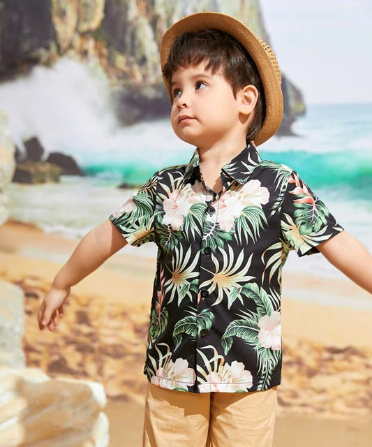 Venutaloza Toddler Tropical Floral Button Front Shirt For Boy.
