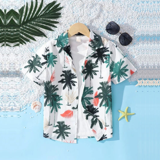 Venutaloza Tropical Coconut Tree Short Sleeve Shirt For Boy.