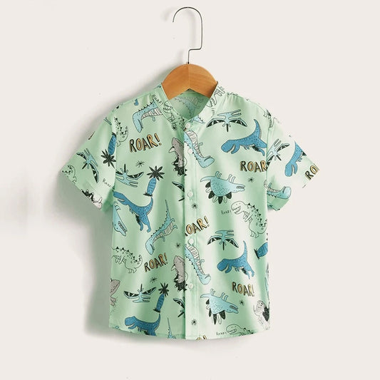 Venutaloza Mock Neck Allover Cartoon Print Shirt For Unisex.