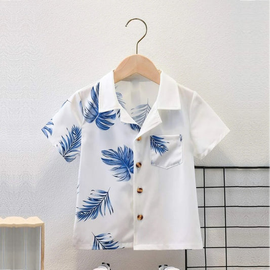 Venutaloza Toddler Boys White Tropical Vacation Shirt For Boy.