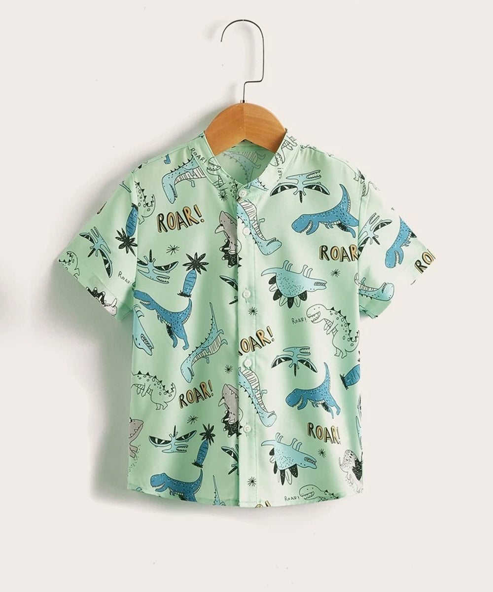 Venutaloza Mock Neck Allover Cartoon Print Shirt For Unisex.