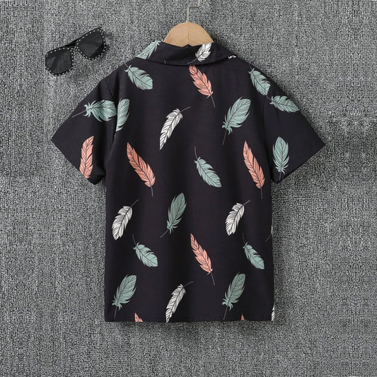 Venutaloza Boys Black Feather Button Front Shirt For Boy.