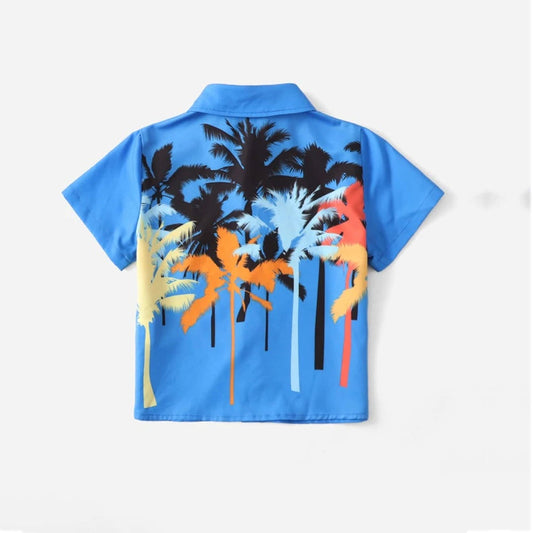 Venutaloza Boy's Coconut Tree Blue Print Shirt For Boy.