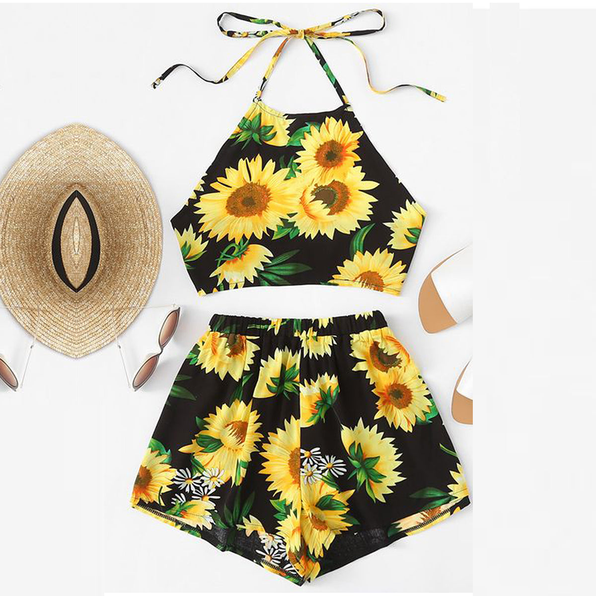 Stylish Cotton Yellow Flower Design Top & Shorts for Kids.