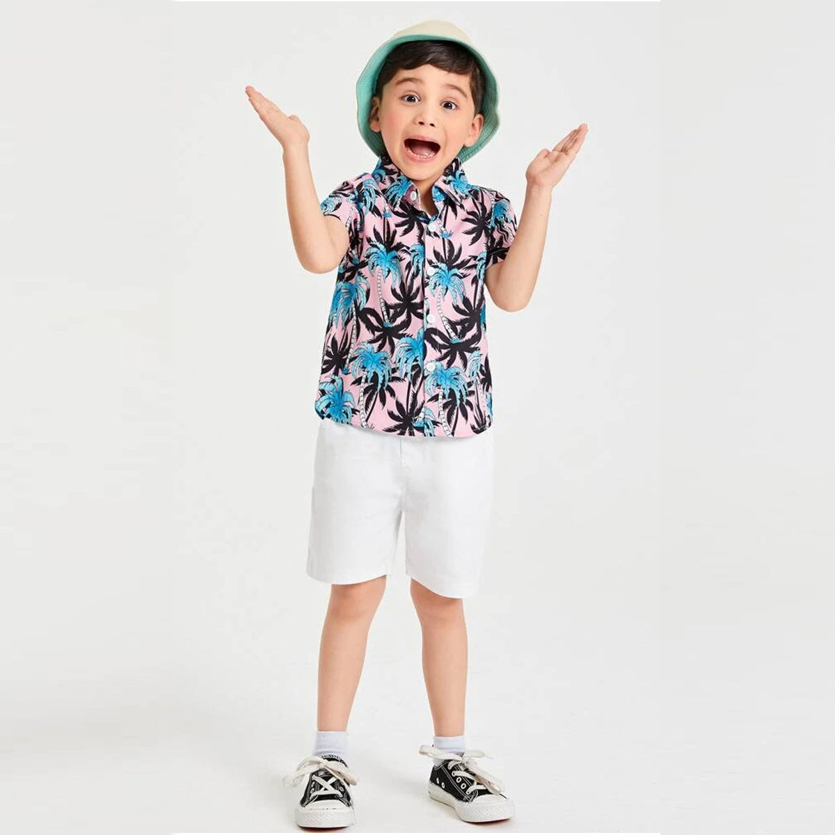 Venutaloza Boys Plam Tree Button Front Shirt For Boy.