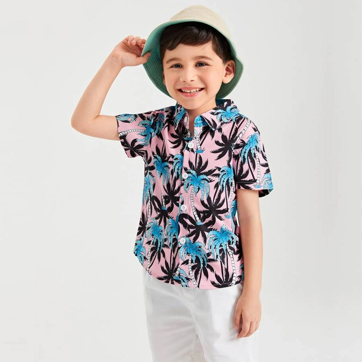Venutaloza Boys Plam Tree Button Front Shirt For Boy.