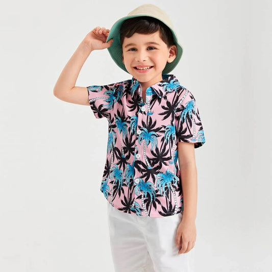 Venutaloza Boys Plam Tree Button Front Shirt For Boy.