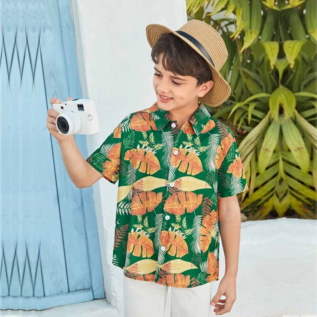 VENUTALOZA Toddler Boy Ttopical Print & Button Front Shirt For Boy.