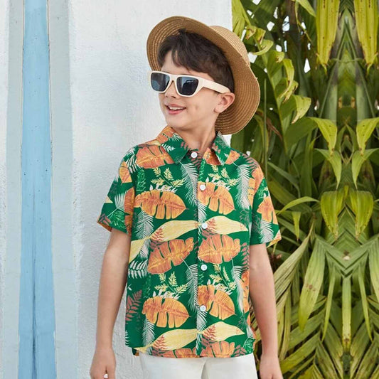 VENUTALOZA Toddler Boy Ttopical Print & Button Front Shirt For Boy.