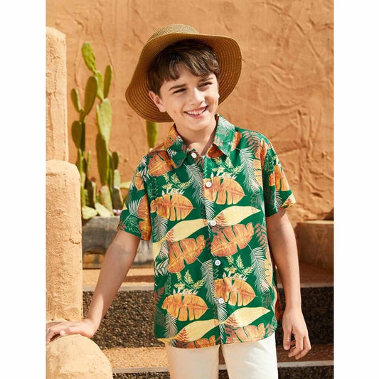 VENUTALOZA Toddler Boy Ttopical Print & Button Front Shirt For Boy.