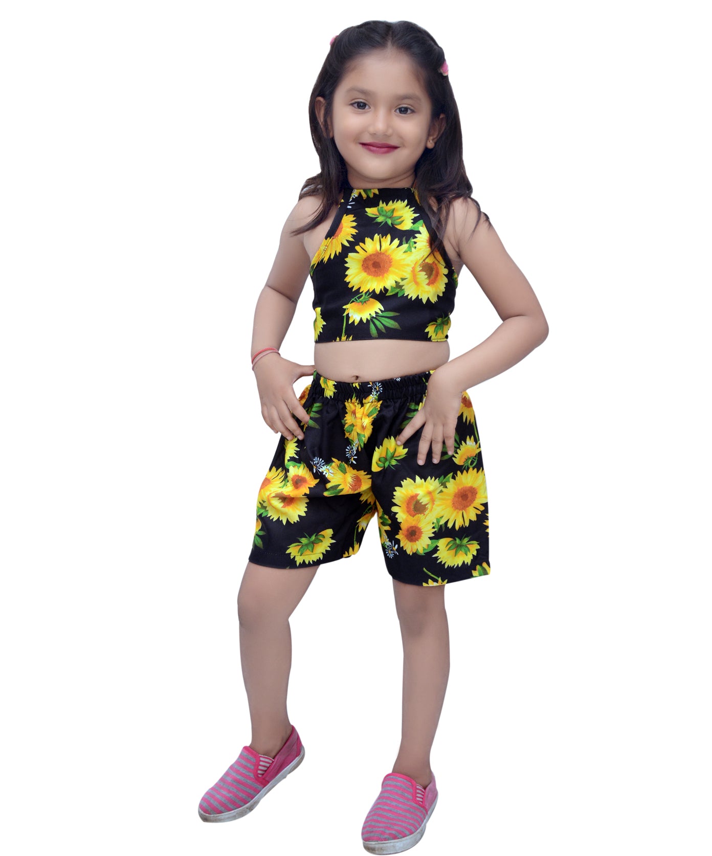 Stylish Cotton Yellow Flower Design Top & Shorts for Kids.