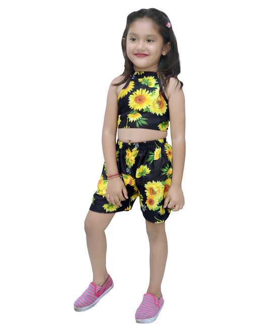 Stylish Cotton Yellow Flower Design Top & Shorts for Kids.