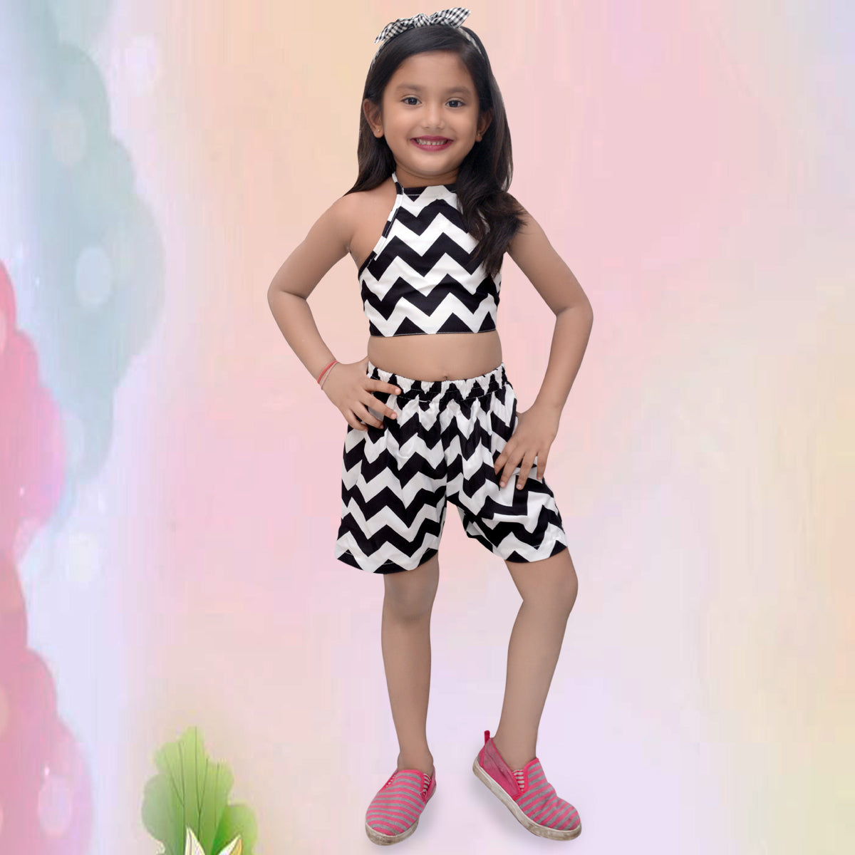 Princess BabyGirl's Ice Cream Candy Designer Dresses_Frocks & Black_White Layered Short Set (Combo Pack Of 2) for Kids.