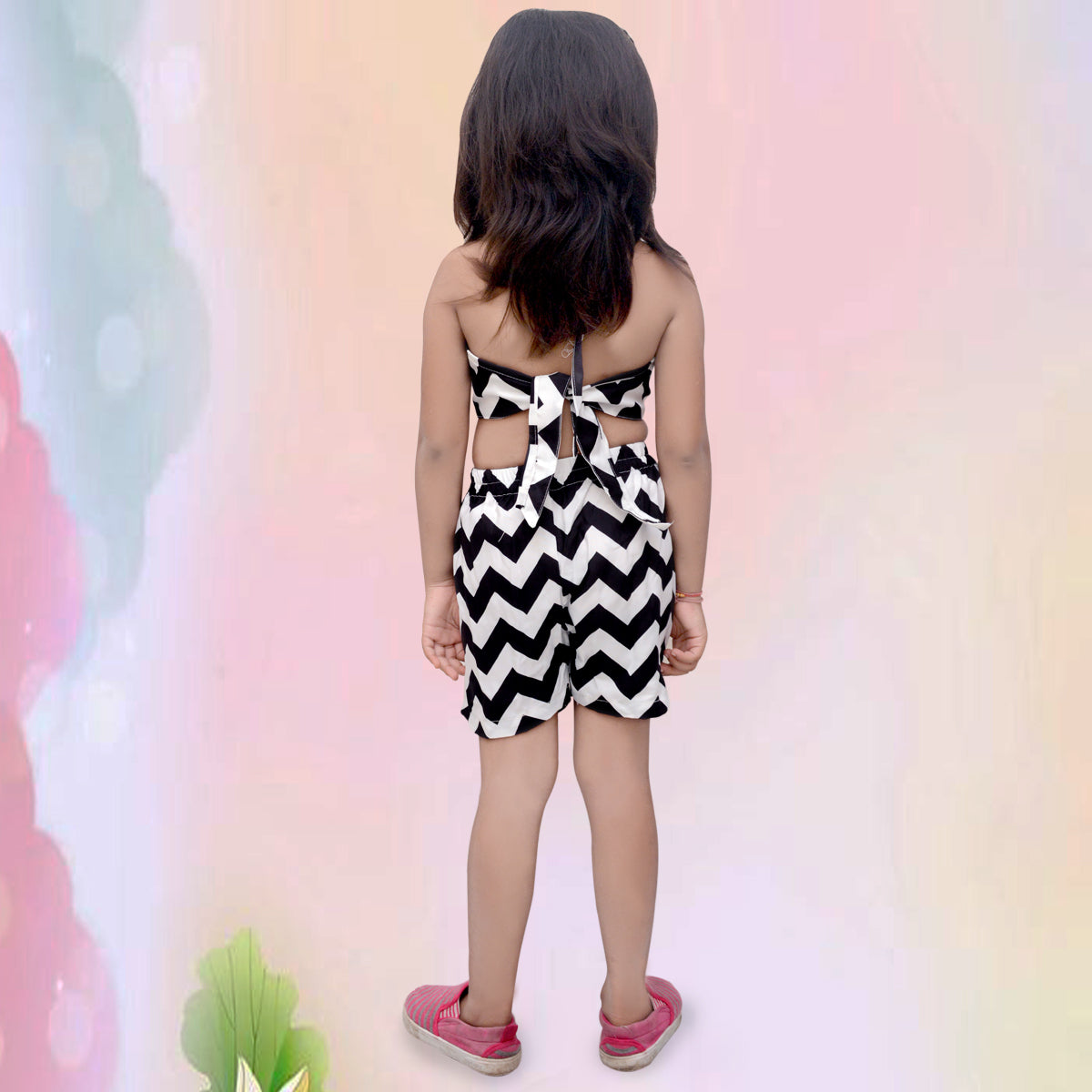 Stylish Designer Flamingo Print & Black White Lining Top And Shorts ( Combo Pack Of 2 ) for Kids.
