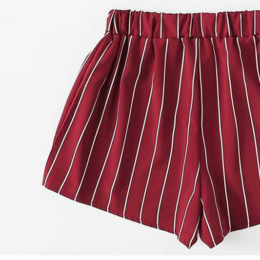 Venutaloza Toddler Girls Maroon Lining Print Waist Shorts.