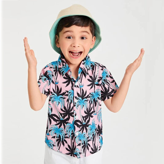 Venutaloza Boys Plam Tree Button Front Shirt For Boy.
