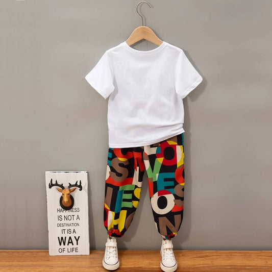 Venutaloza Boys White Letter Graphic Tee T-Shirt & Pants.