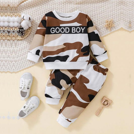 Venutaloza Baby Set Color-Block Letter And Camo T-shirt & Pants.