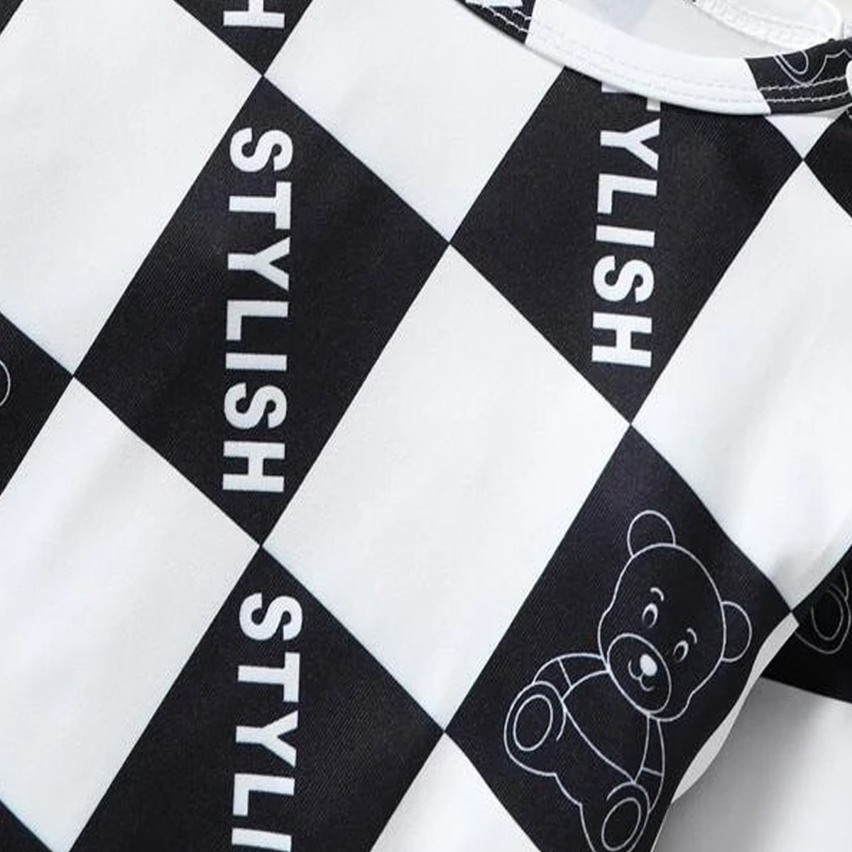Venutaloza Stylish Baby Set Black Graphic Print & Checkerboard & Color-Block Letter (Combo Pack Of 3) T-Shirt & Pants.