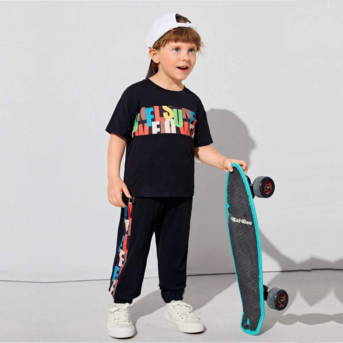 Venutaloza Toddler Boys letter Graphic T-Shirt & Pants Set.
