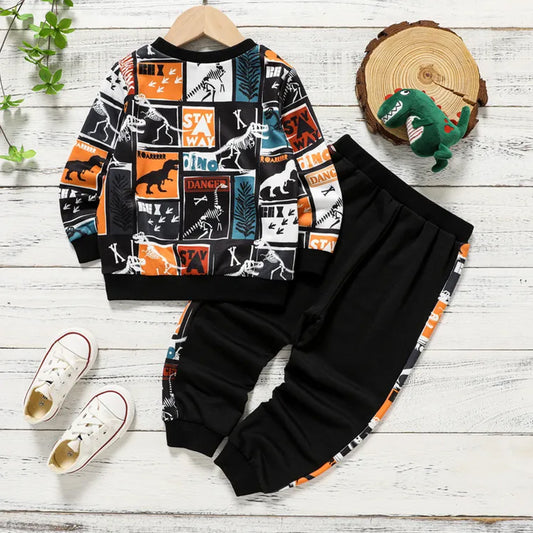 Venutaloza Toddler Boys Colorblock Dinosaur & Cami Pent T-shirt & Pants.