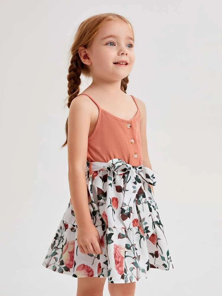 Toddler Girls 1pc Floral Button Front Dresses & Frocks for Baby Girl.